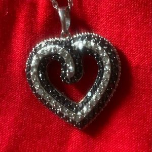 2 CTW Diamond Heart Pendant in Sterling Silver Reversible Black white to white